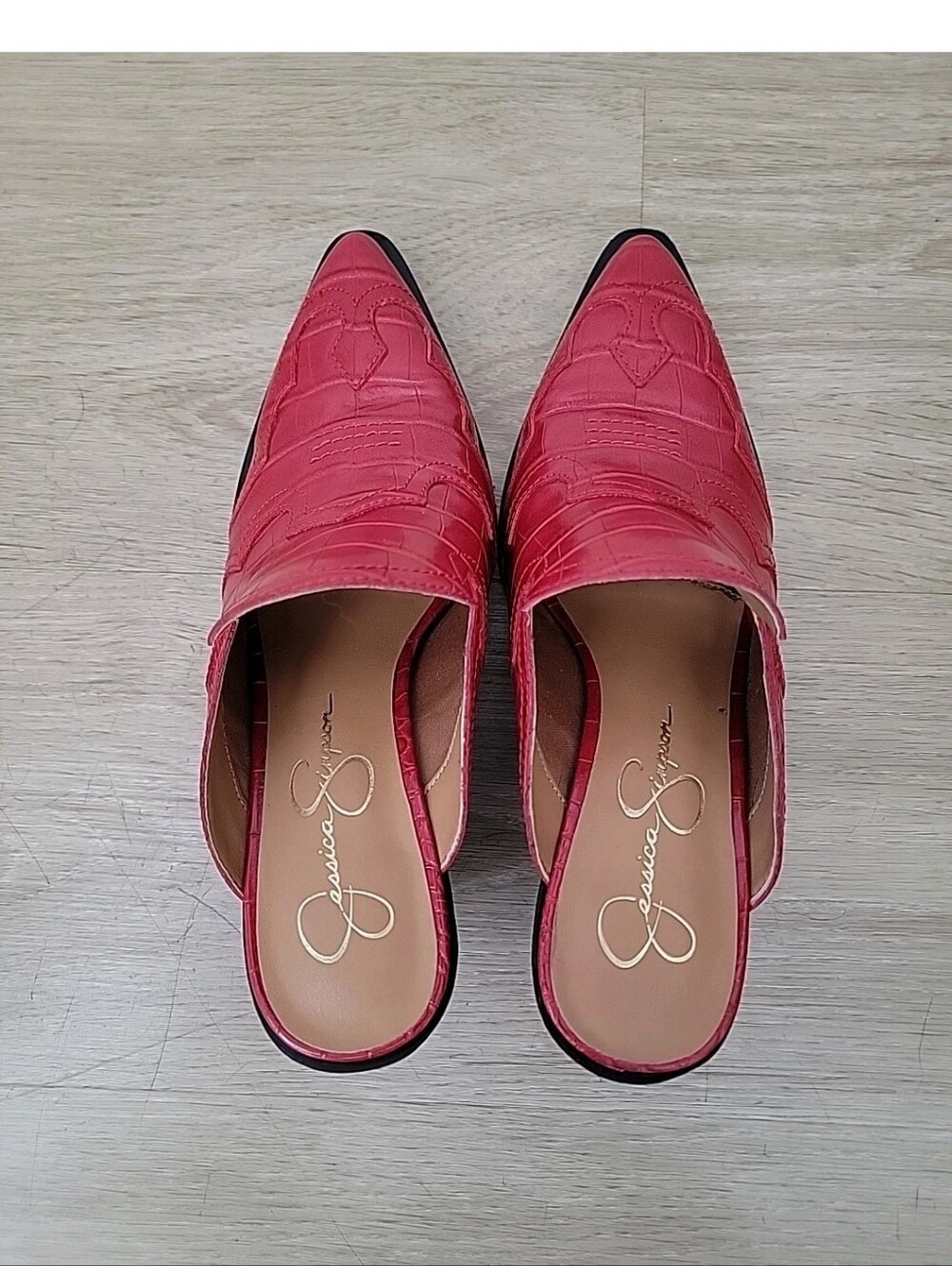 Red Croc-Embossed Mule Heel Women's Shoes Western Boho 7.5 - Picture 9 of 10